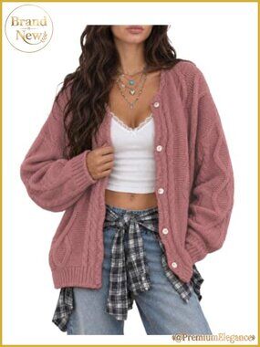 Chunky Cable Knit Oversized Cardigan Long Sweater Button Up